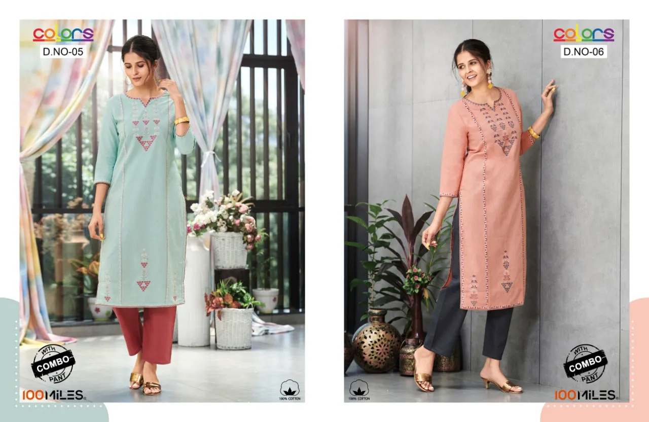 100 Miles Presents Colors Combo Cotton Casual Wear Kurtis Collection