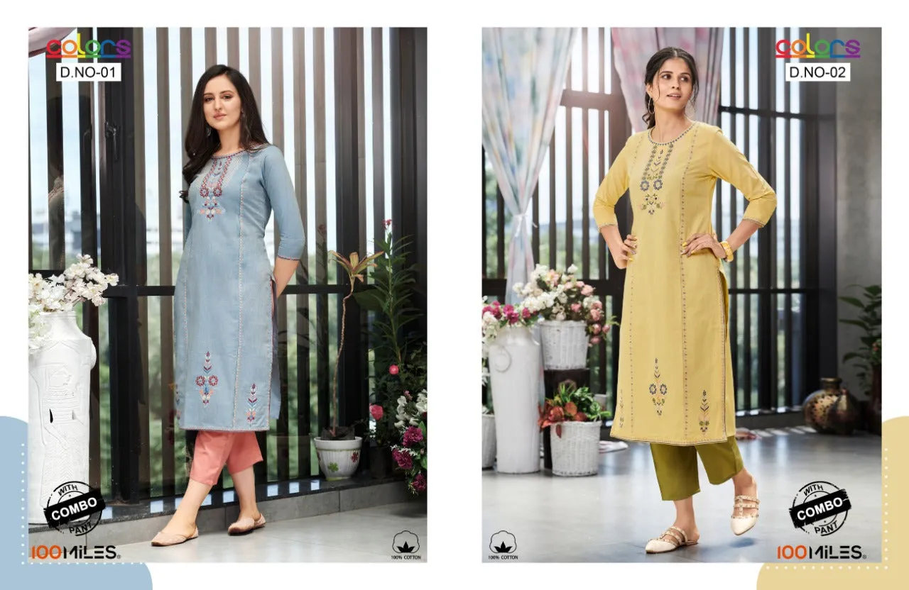 100 Miles Presents Colors Combo Cotton Casual Wear Kurtis Collection