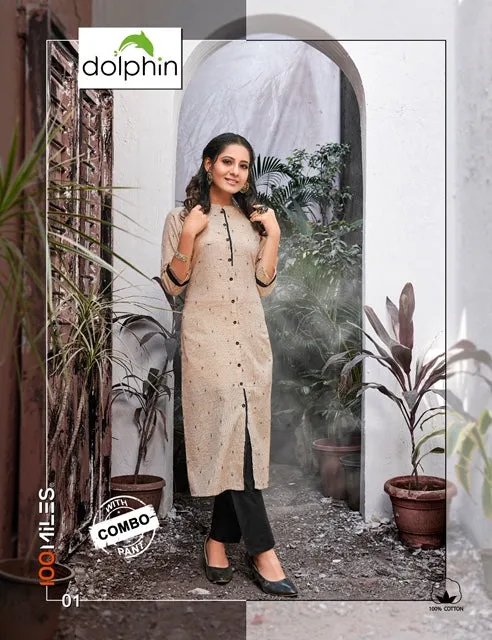 100 Miles Presents Dolphin Cotton Printed Casual Wear Kurtis Collection