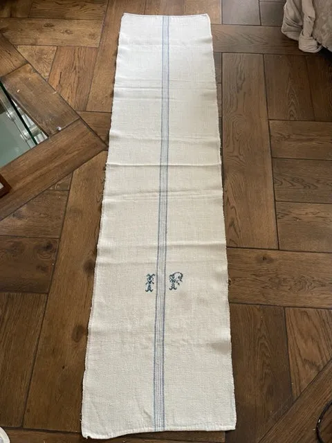 Antique Hungarian Grain Sack Linen Table Runner - monogrammed 'IP'