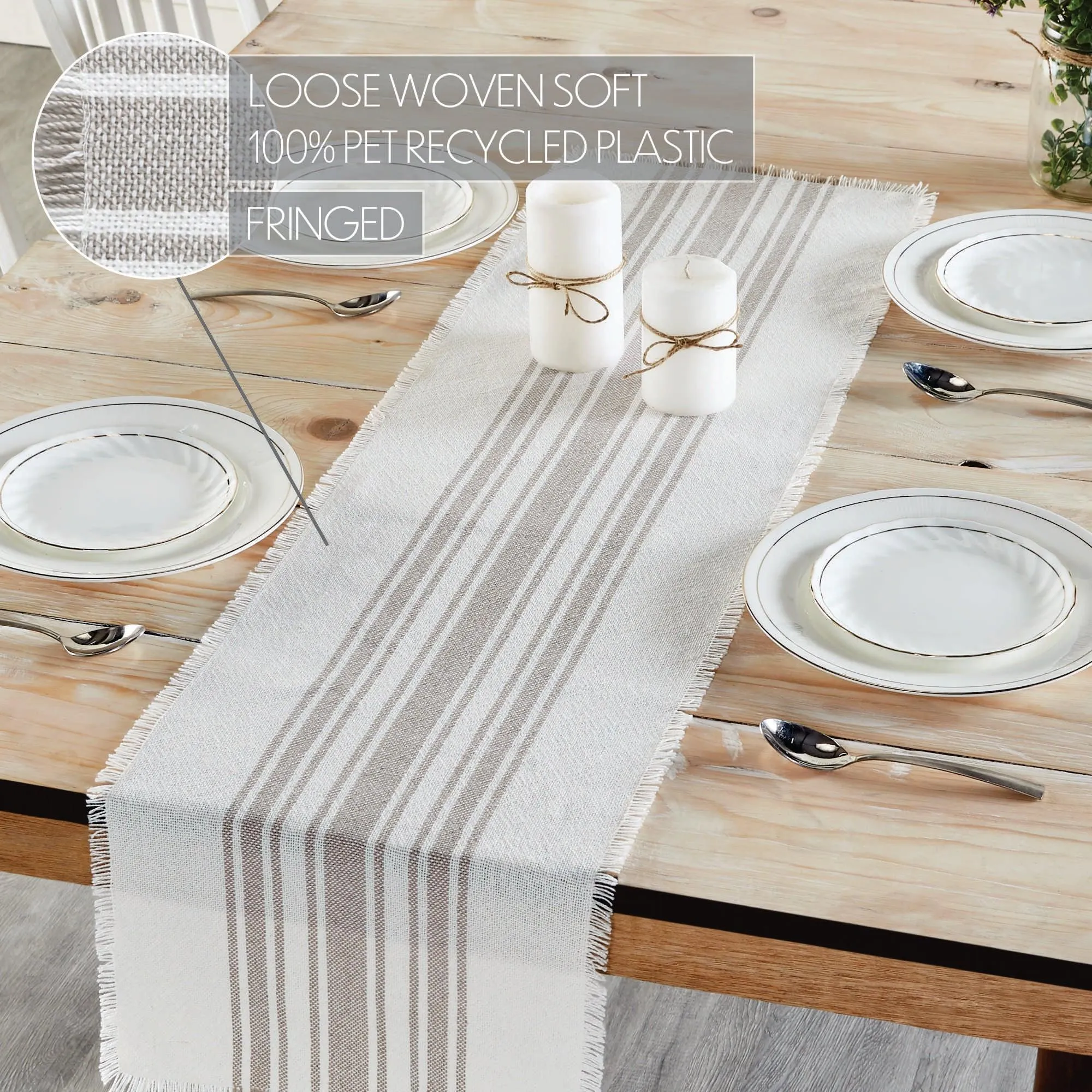 Antique White Stripe Dove Grey Indoor/Outdoor Table Runner 12x48 VHC Brands VHC Brands