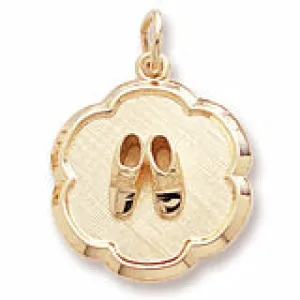 Baby Shoes Disc Charm in Yellow Gold Plated