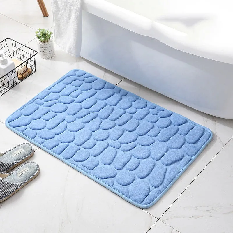 Bath Mat Cobblestone Memory Foam Coral Velvet Non-Slip Shower Floor Rug