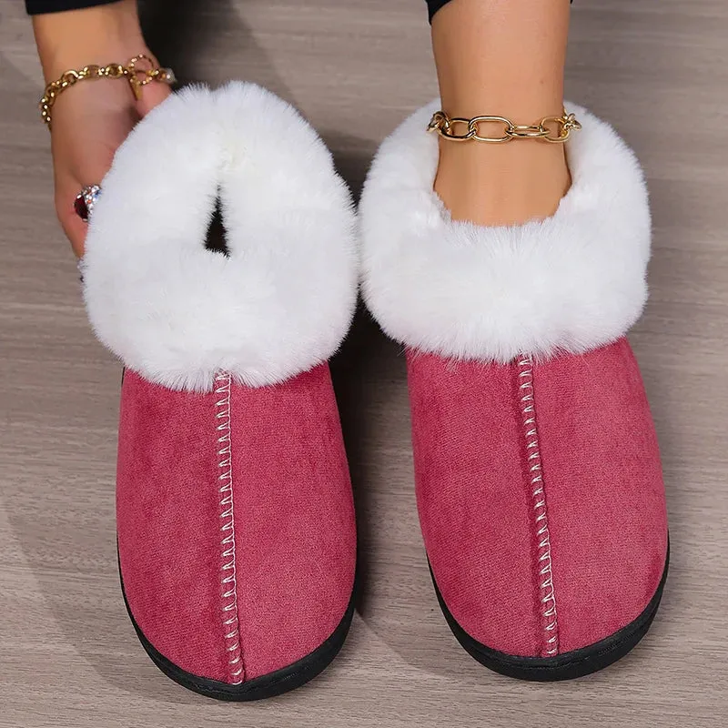 binfenxie  -  Winter Warm Fur Indoor Home Slippers Women Faux Suede Closed Toe Couple Slippers Woman Comfort Soft Sole House Shoes Slides