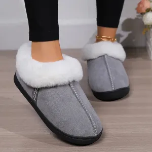 binfenxie  -  Winter Warm Fur Indoor Home Slippers Women Faux Suede Closed Toe Couple Slippers Woman Comfort Soft Sole House Shoes Slides