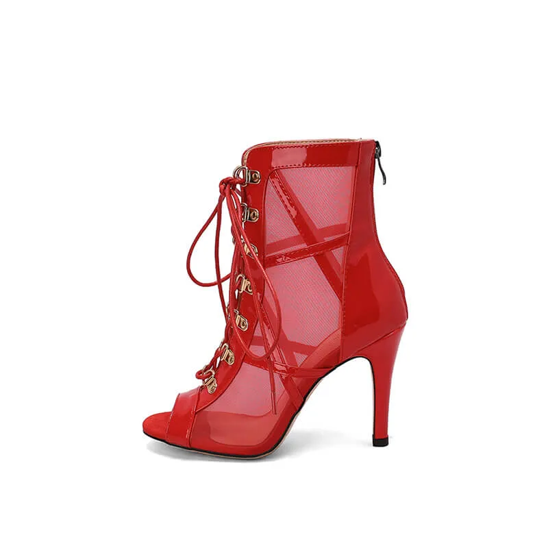 Black Patent Leather Peep Toe Dance Boots