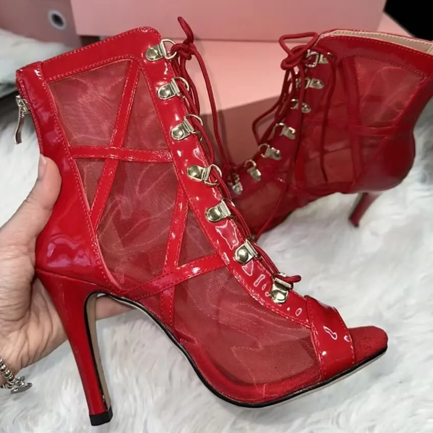 Black Patent Leather Peep Toe Dance Boots