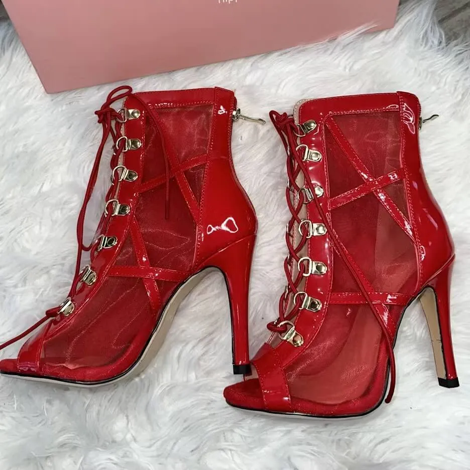 Black Patent Leather Peep Toe Dance Boots