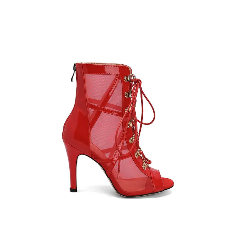 Black Patent Leather Peep Toe Dance Boots