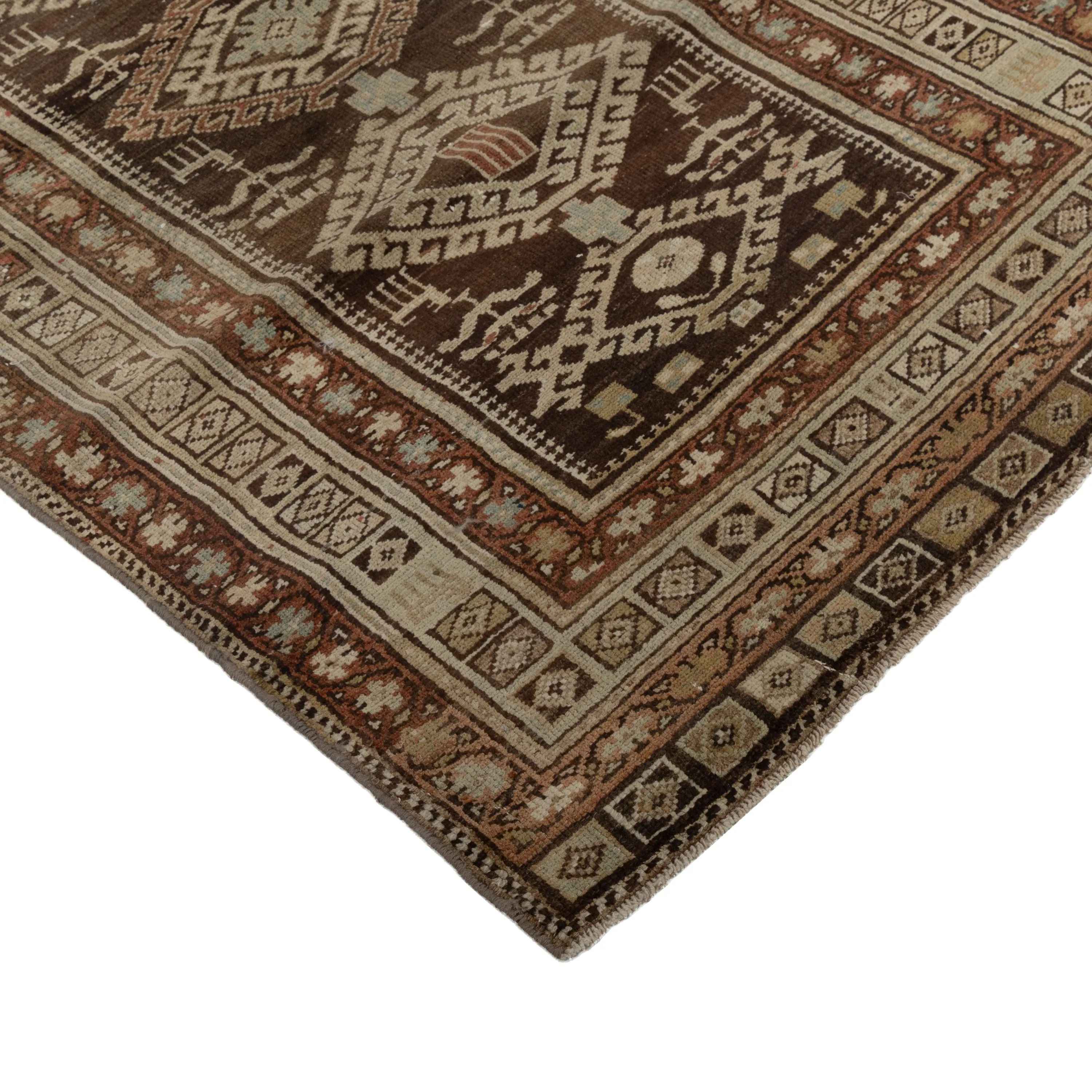 Brown Vintage Kurdish Runner - 3'8" x 13'1"
