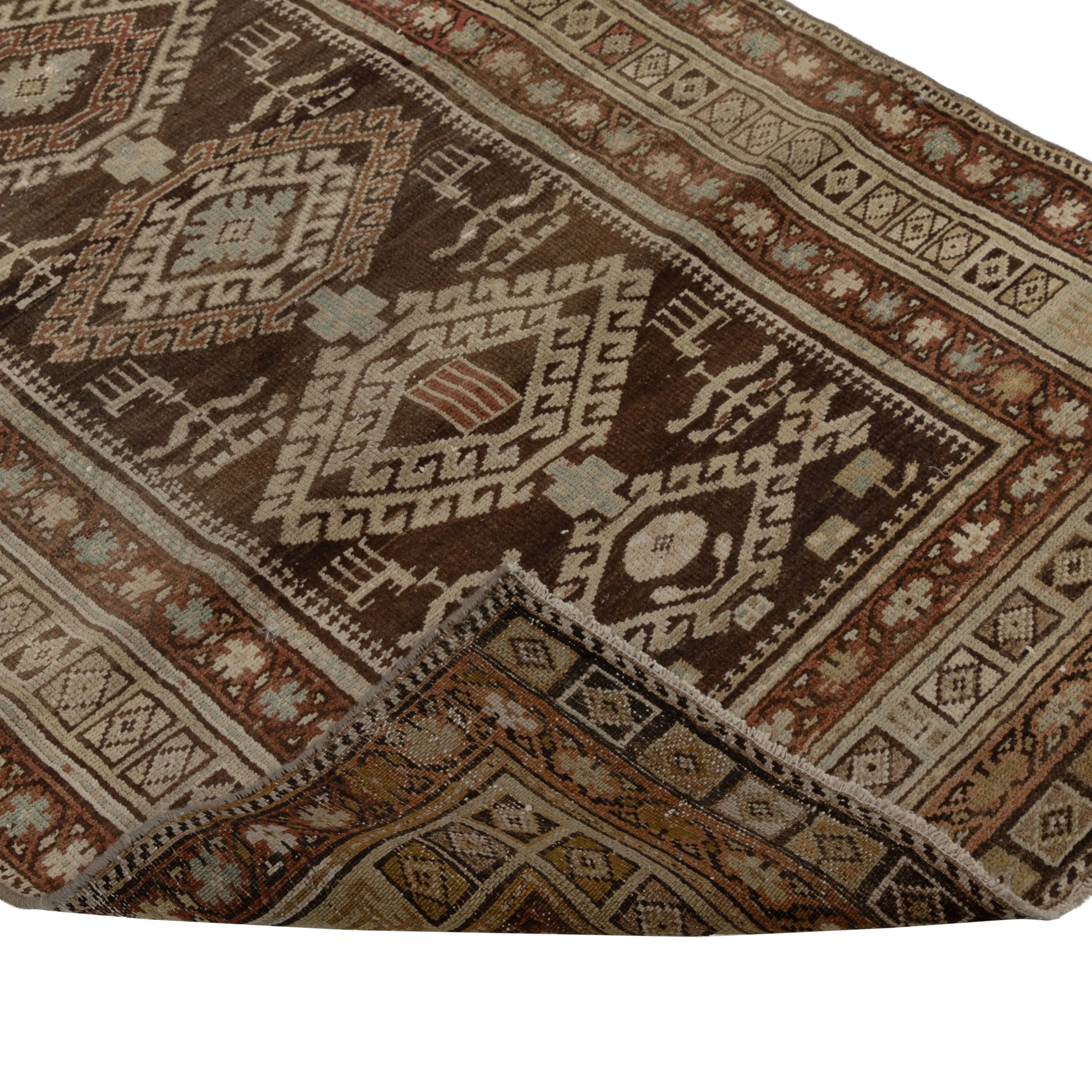 Brown Vintage Kurdish Runner - 3'8" x 13'1"
