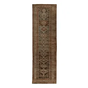 Brown Vintage Kurdish Runner - 3'8" x 13'1"