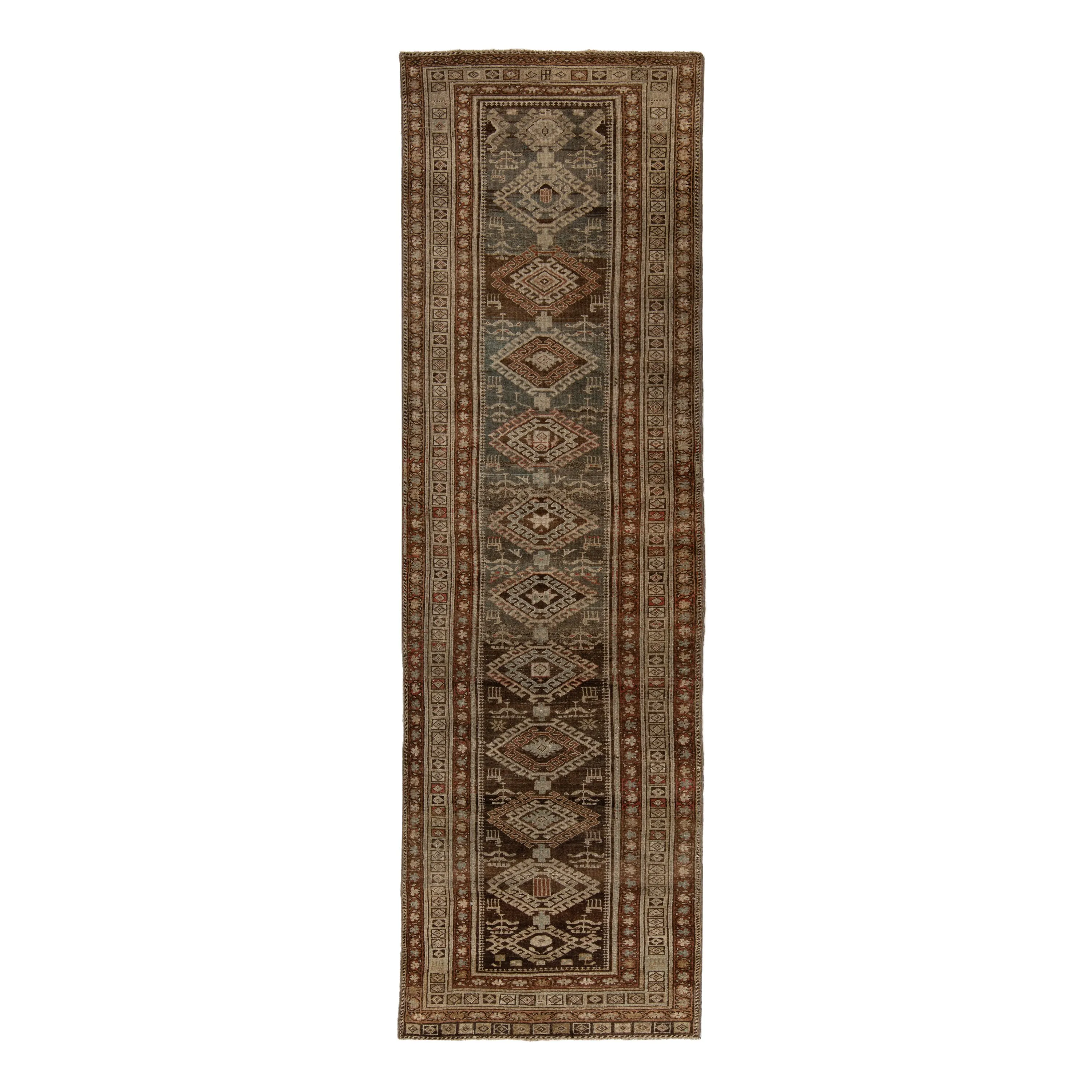 Brown Vintage Kurdish Runner - 3'8" x 13'1"