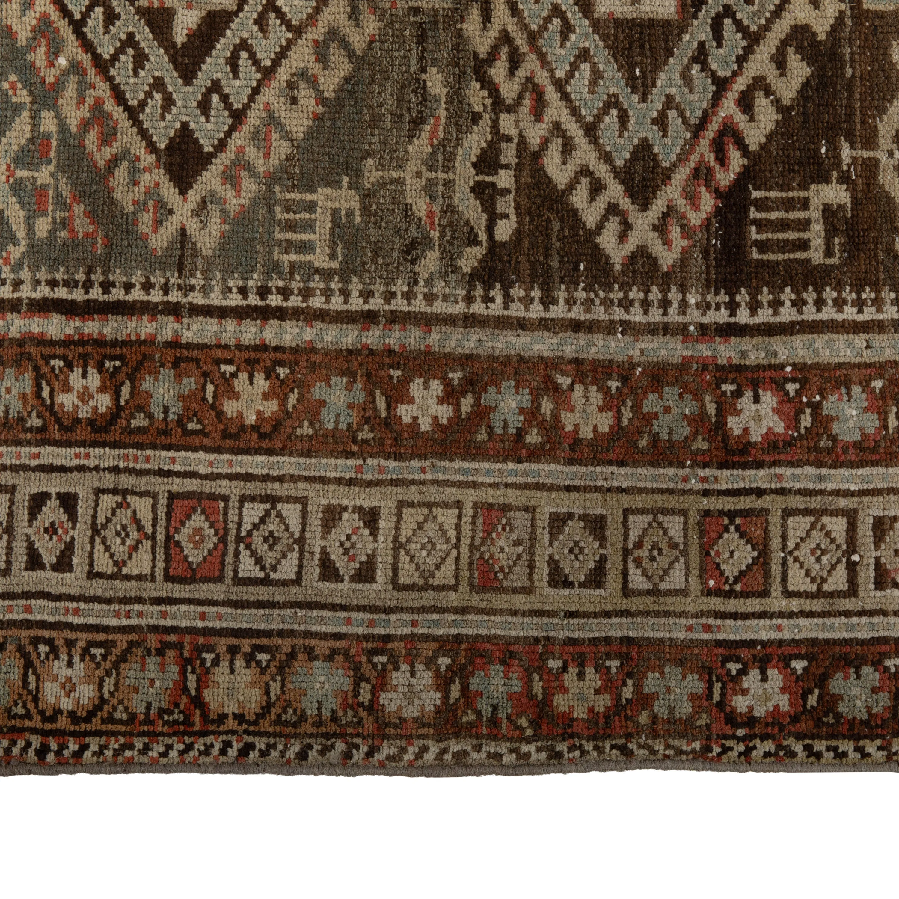 Brown Vintage Kurdish Runner - 3'8" x 13'1"