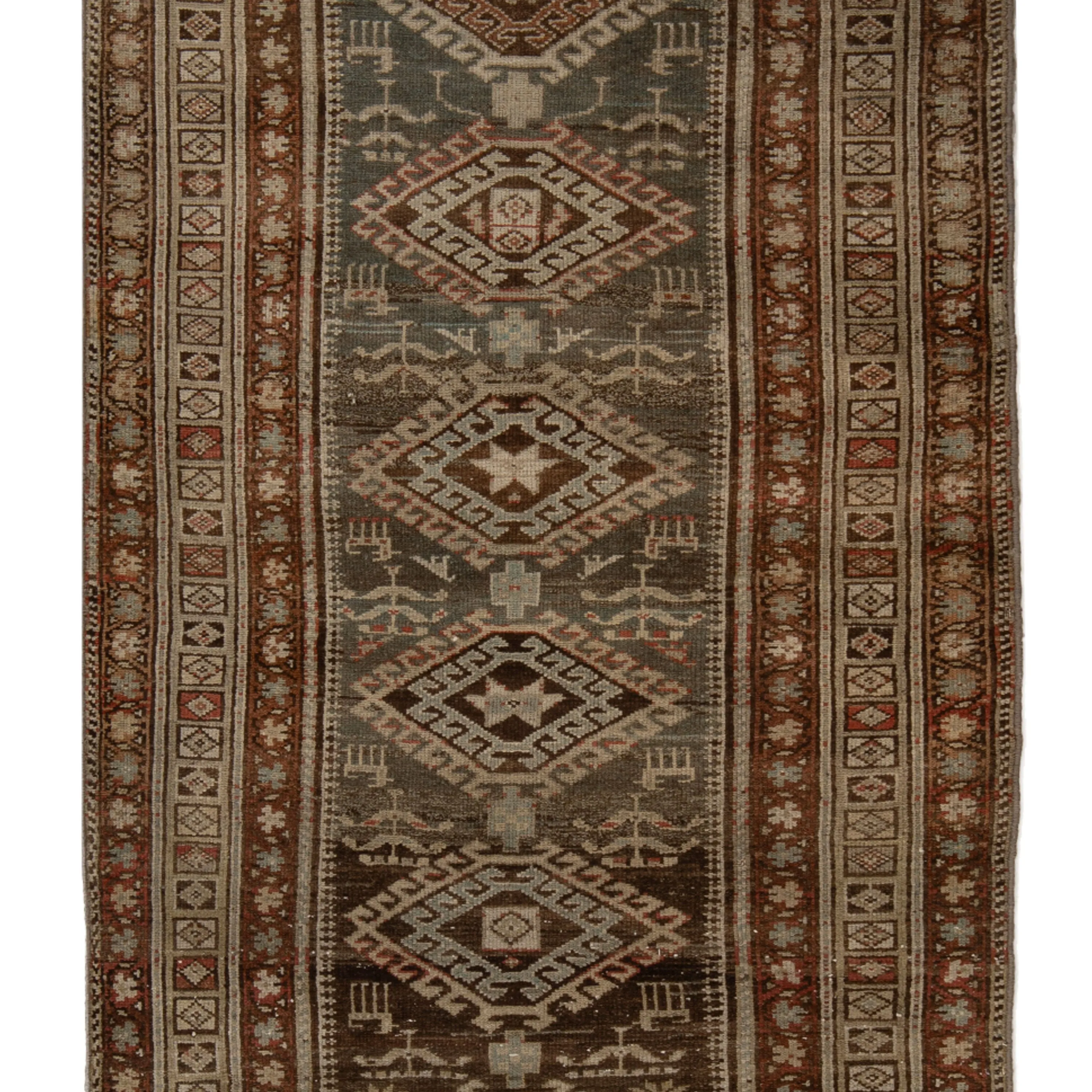 Brown Vintage Kurdish Runner - 3'8" x 13'1"