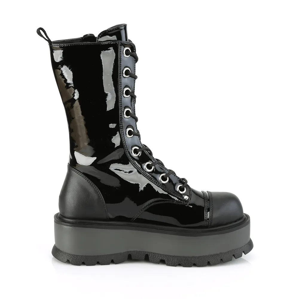 DEMONIA Edgy Black Lace-Up Mid-Calf Platform Boots