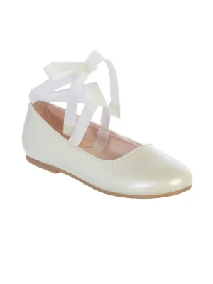 Girls Ivory Ribbon Ankle Tie Elegant Matte Mary Jane Flats 9 Toddler-5 Kids