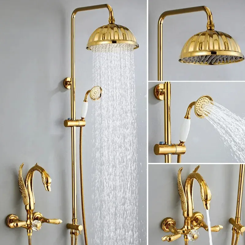 Goddard - Gold Swan Bathroom Rainfall Shower Set with Dual Handle Controls