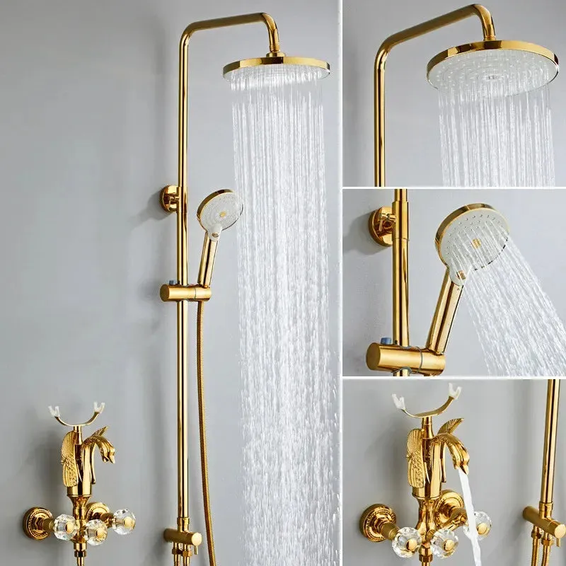 Goddard - Gold Swan Bathroom Rainfall Shower Set with Dual Handle Controls