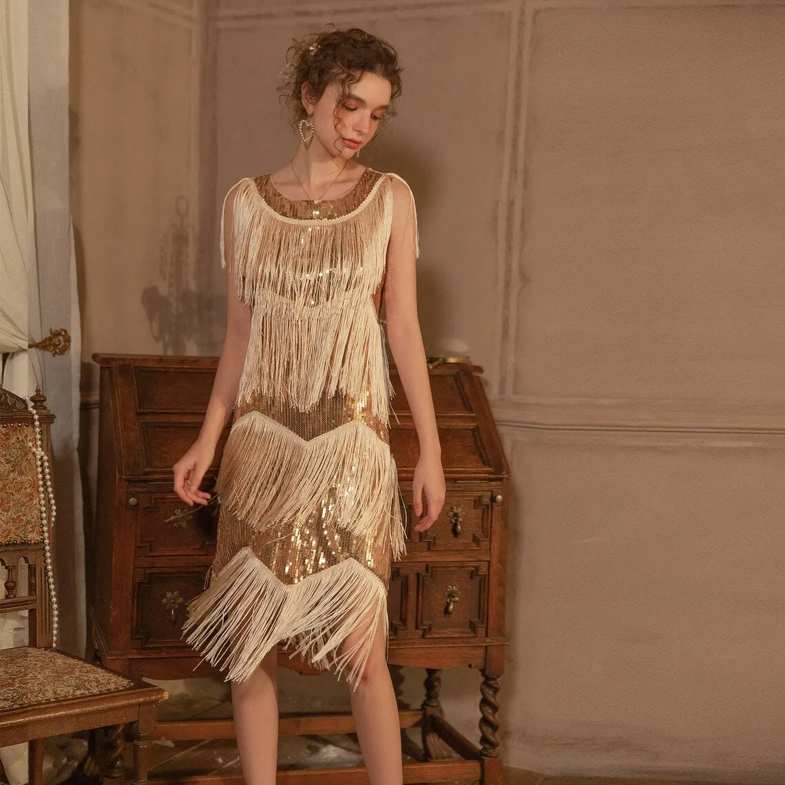 Greta Flapper Gatsby Dress, Prom Fringe Dress 1920s Vintage inspired Great Gatsby Art Deco Charleston Downton Abbey Bridesmaid Wedding