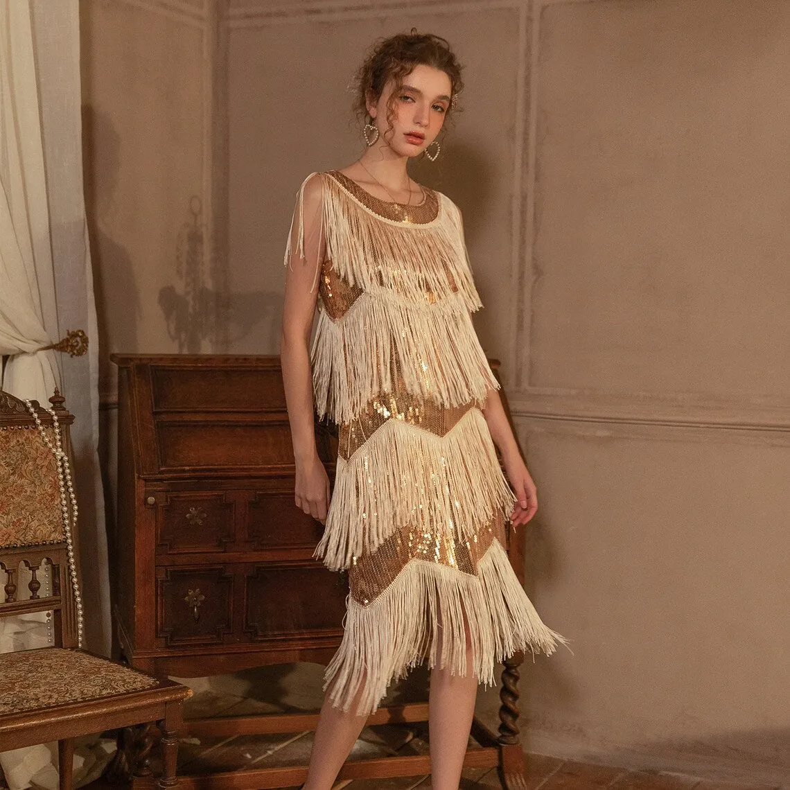 Greta Flapper Gatsby Dress, Prom Fringe Dress 1920s Vintage inspired Great Gatsby Art Deco Charleston Downton Abbey Bridesmaid Wedding