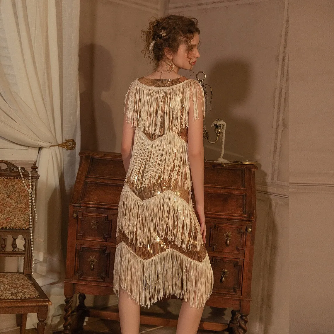 Greta Flapper Gatsby Dress, Prom Fringe Dress 1920s Vintage inspired Great Gatsby Art Deco Charleston Downton Abbey Bridesmaid Wedding