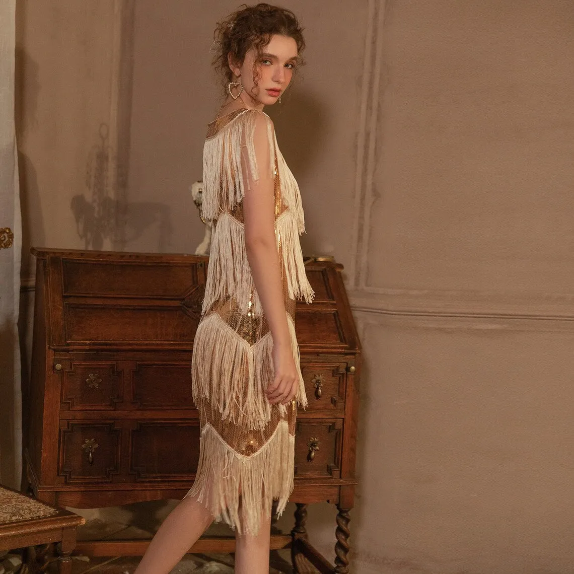 Greta Flapper Gatsby Dress, Prom Fringe Dress 1920s Vintage inspired Great Gatsby Art Deco Charleston Downton Abbey Bridesmaid Wedding