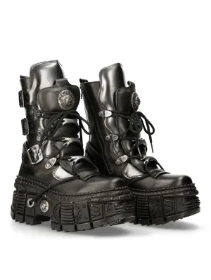 NEW ROCK Edgy Punk Rock Ankle Boots with Metallic Details
