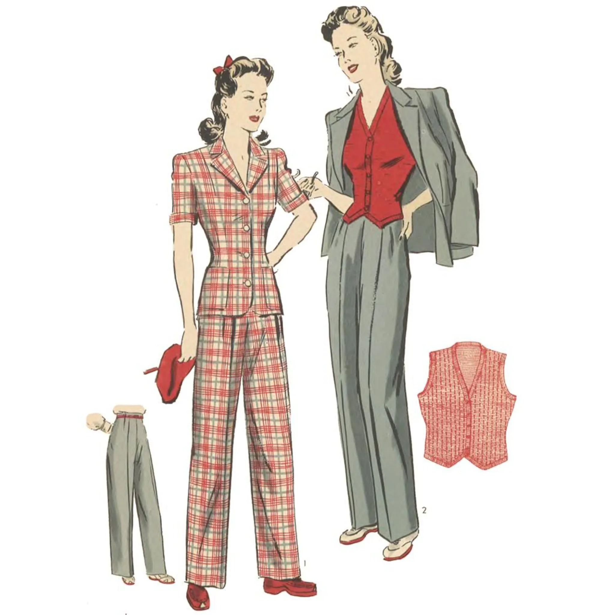 PDF - 1940's Sewing Pattern Women's Jacket & Slacks Suit -  Bust 30” (76cm) - Download