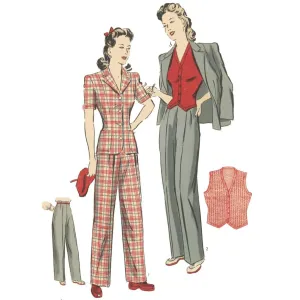 PDF - 1940's Sewing Pattern Women's Jacket & Slacks Suit -  Bust 30” (76cm) - Download