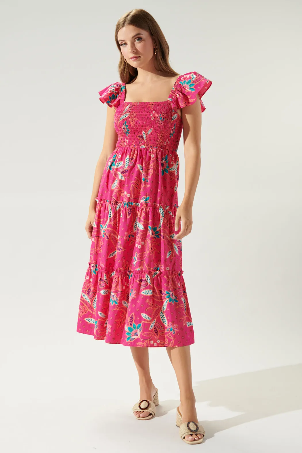 Sable Paisley Lou Smocked Tiered Midi Dress
