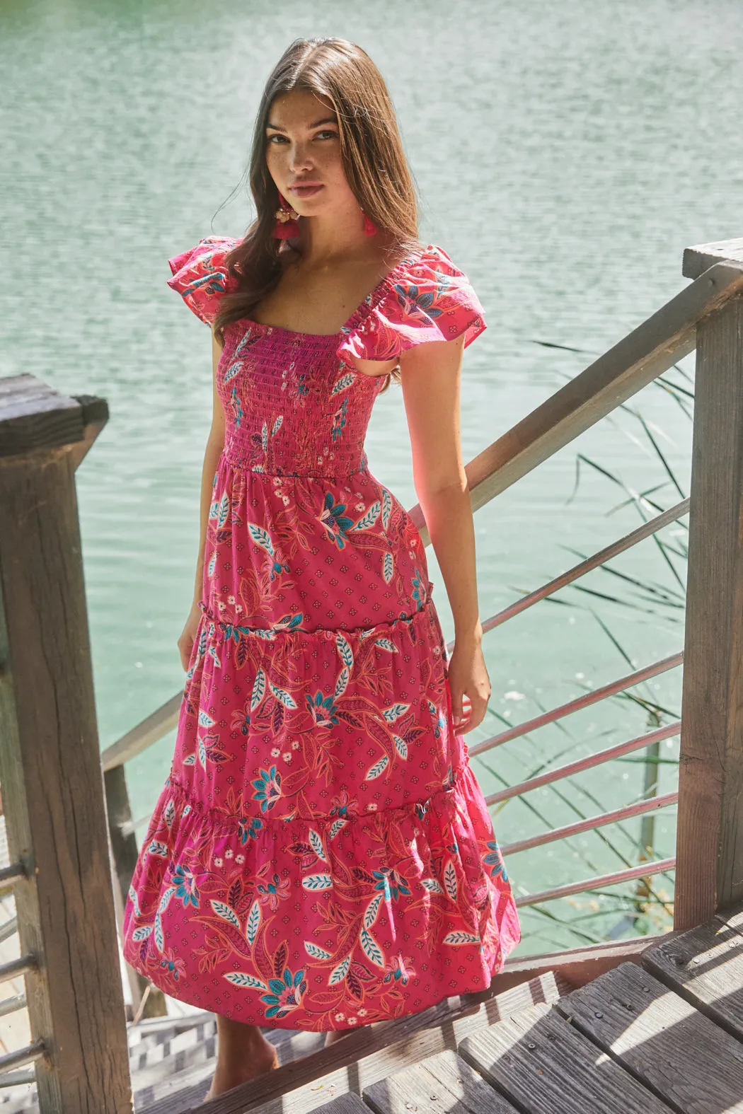 Sable Paisley Lou Smocked Tiered Midi Dress