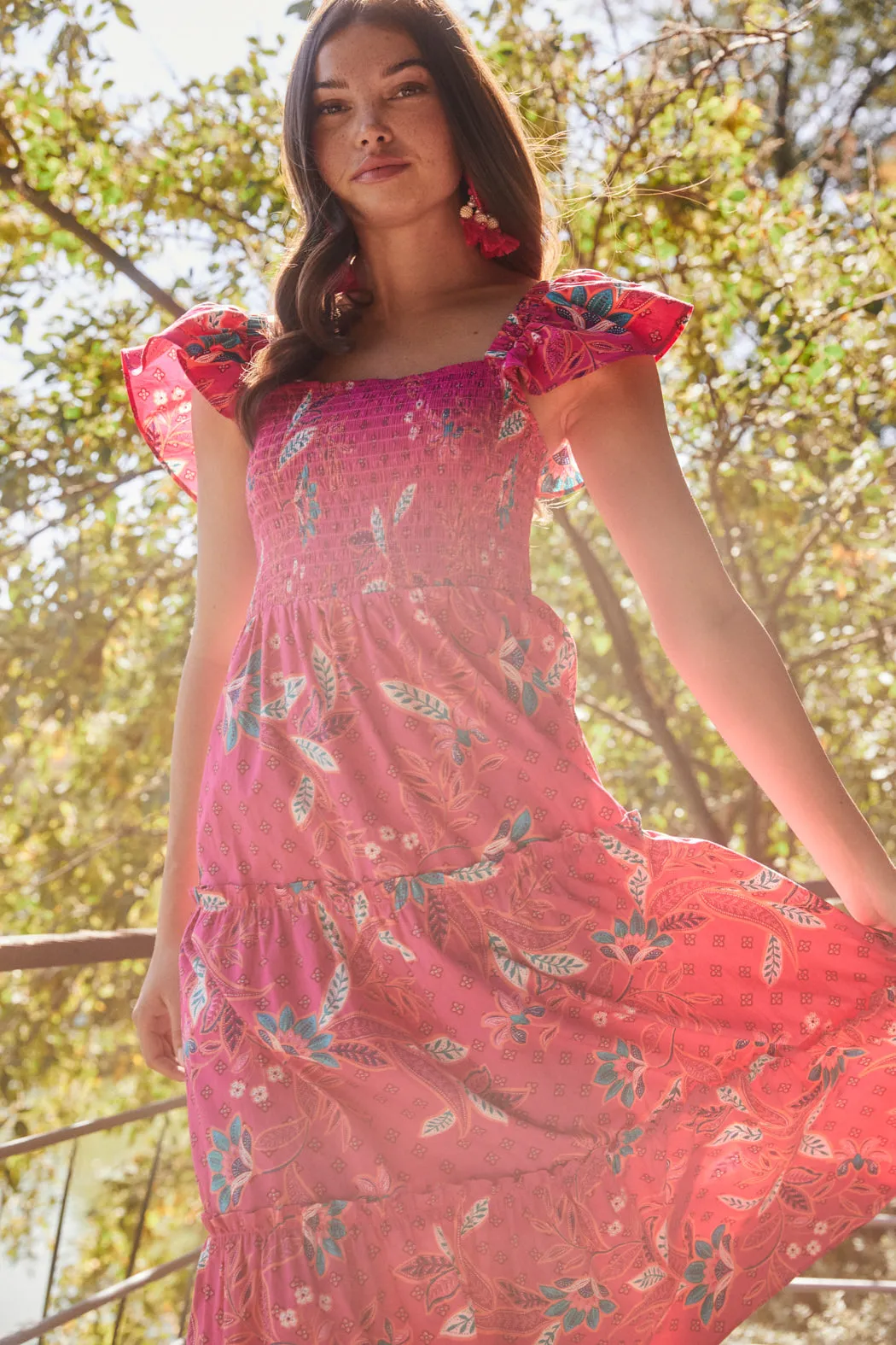 Sable Paisley Lou Smocked Tiered Midi Dress