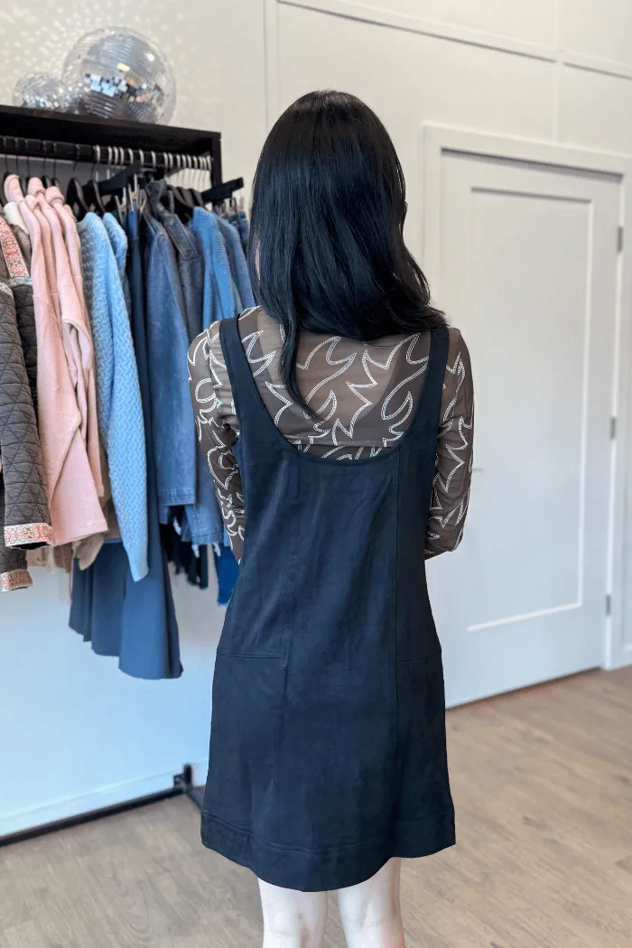 Suede Buckle Strap Mini Dress