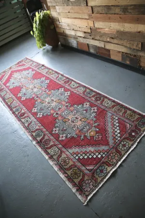 Vintage Faded Anatolian Turkish Runner Rug 3.4ftx9.9ft