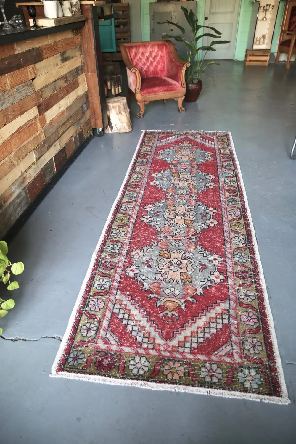 Vintage Faded Anatolian Turkish Runner Rug 3.4ftx9.9ft