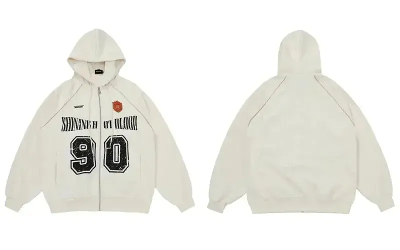 Vintage Racing Sportswear Printed Zip Hoodie