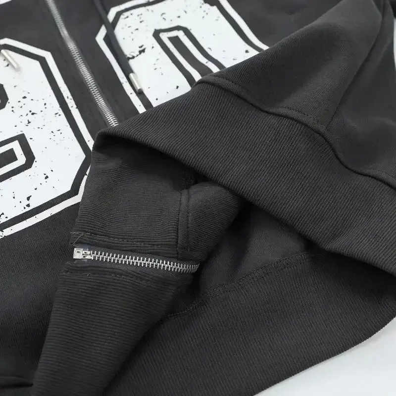 Vintage Racing Sportswear Printed Zip Hoodie
