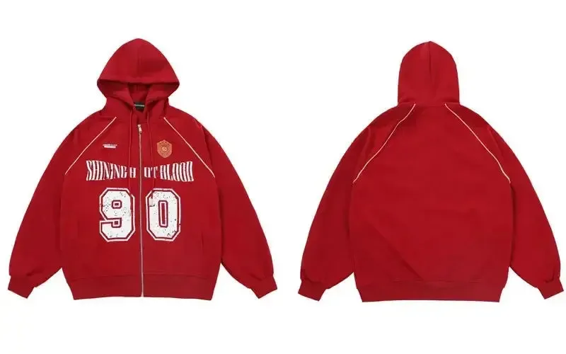 Vintage Racing Sportswear Printed Zip Hoodie
