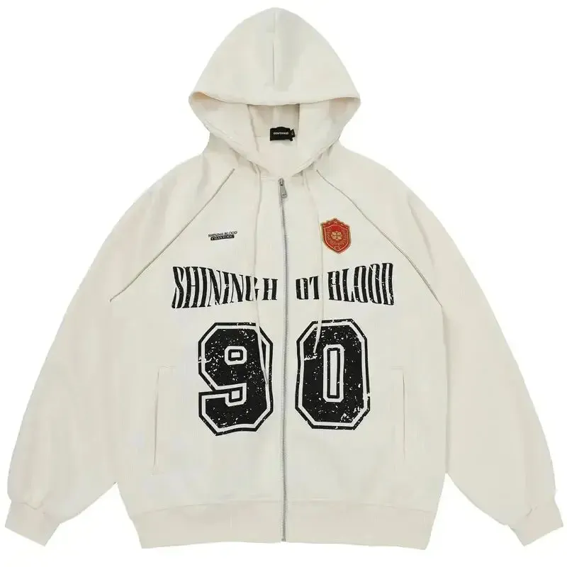 Vintage Racing Sportswear Printed Zip Hoodie
