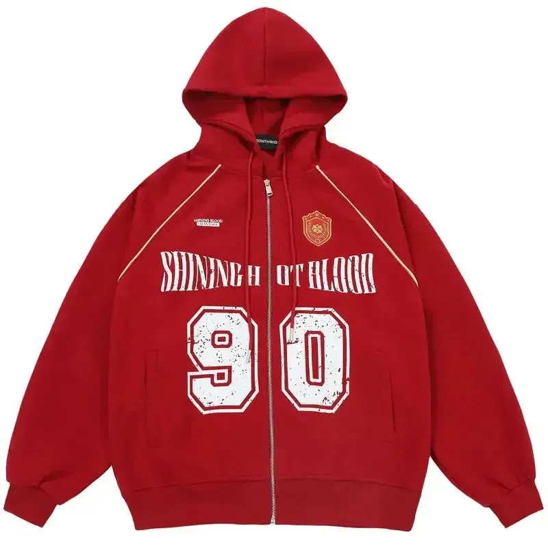 Vintage Racing Sportswear Printed Zip Hoodie