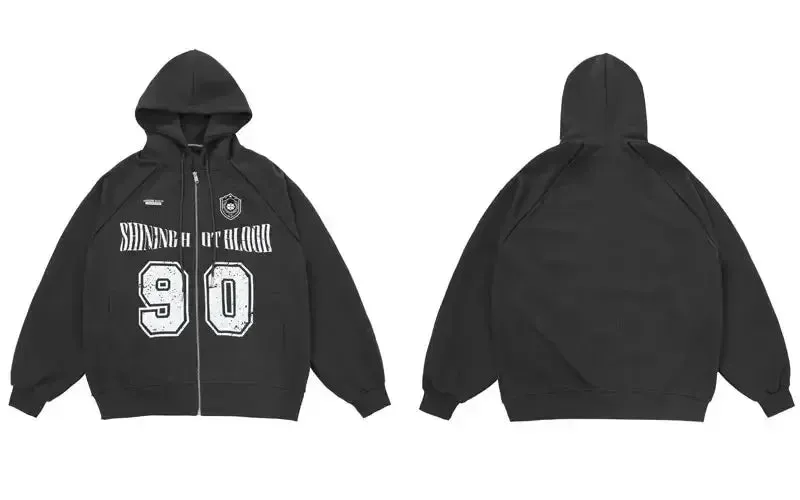 Vintage Racing Sportswear Printed Zip Hoodie
