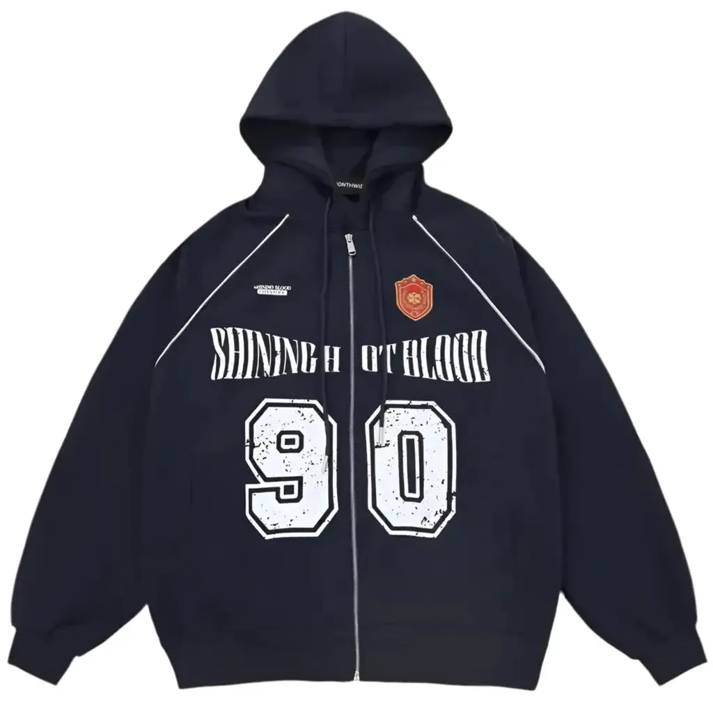 Vintage Racing Sportswear Printed Zip Hoodie
