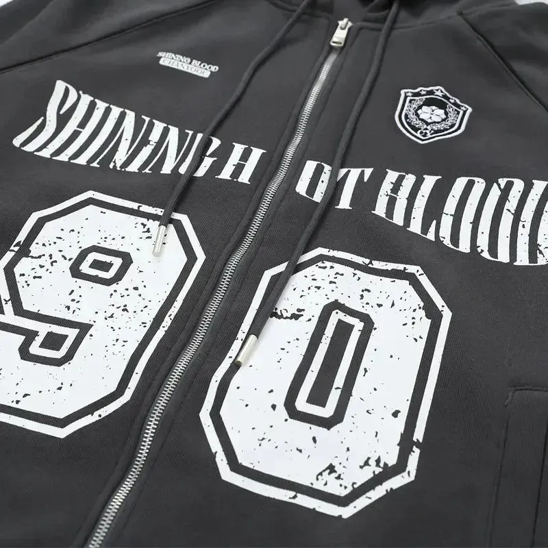 Vintage Racing Sportswear Printed Zip Hoodie