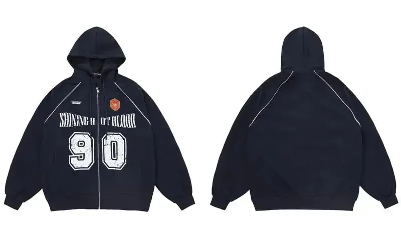 Vintage Racing Sportswear Printed Zip Hoodie
