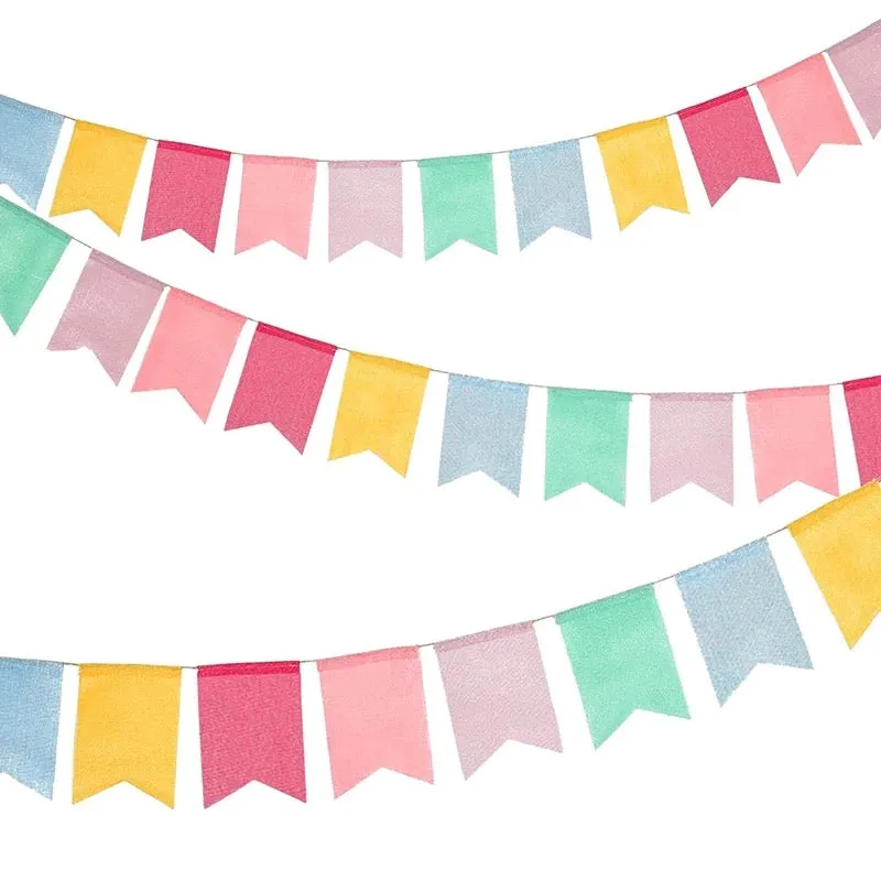 Wedding Party Vintage Rustic Bunting Garland - Pentagon Rainbow