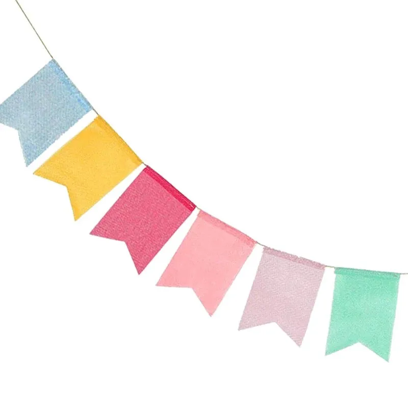 Wedding Party Vintage Rustic Bunting Garland - Pentagon Rainbow