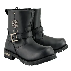 WIDE MBM9040W Men's Black 6-inch Classic Engineer Motorcycle Leather Boots with Side Zipper